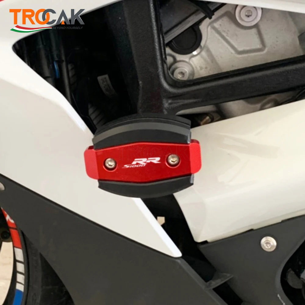 Close-up view of BMW S1000RR frame slider components