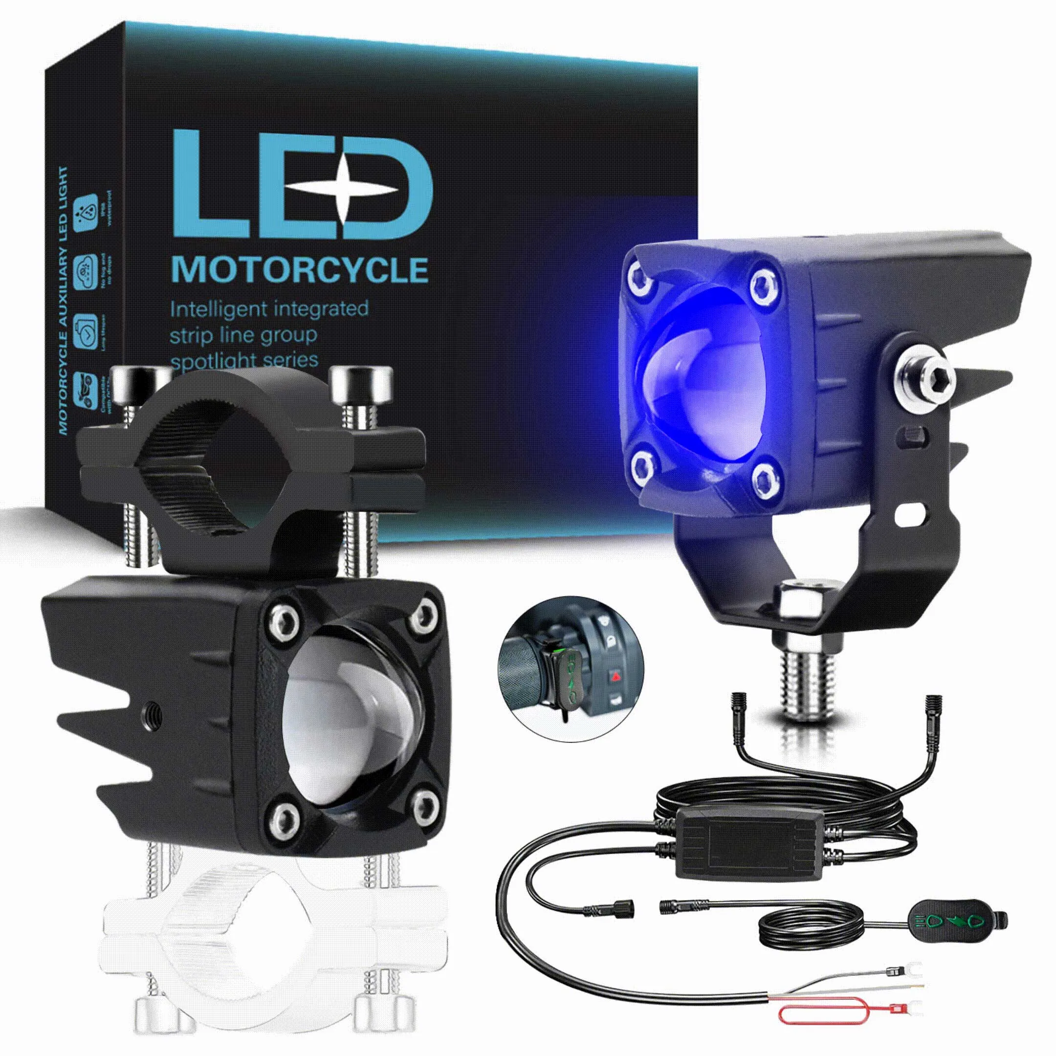 Tricolor LED motorcycle headlight universal fog light in aluminum housing