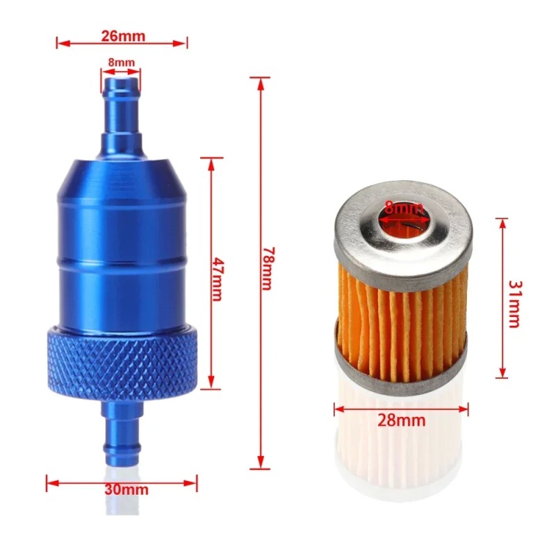 8mm Aluminum Motorcycle Fuel Filter Kit - Reusable & Cleanable