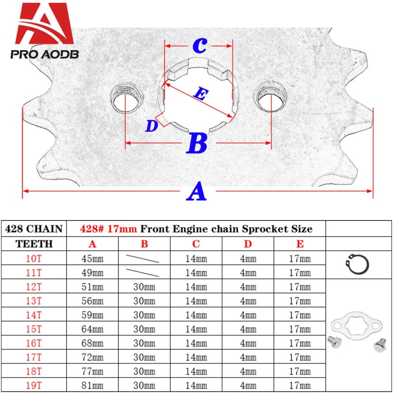 Front Engine Sprocket for 428# Chain - 10t to 19t Teeth