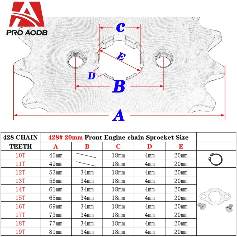 Front Engine Sprocket for 428# Chain - 10t to 19t Teeth