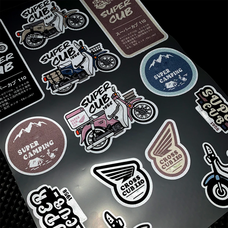 Honda Super Cub Motorcycle Stickers - Reflective Decals for Helmets