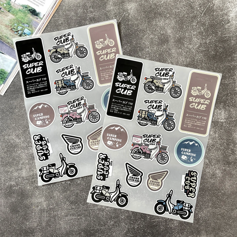 Honda Super Cub Motorcycle Stickers - Reflective Decals for Helmets