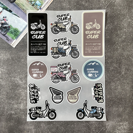 Honda Super Cub Motorcycle Stickers - Reflective Decals for Helmets