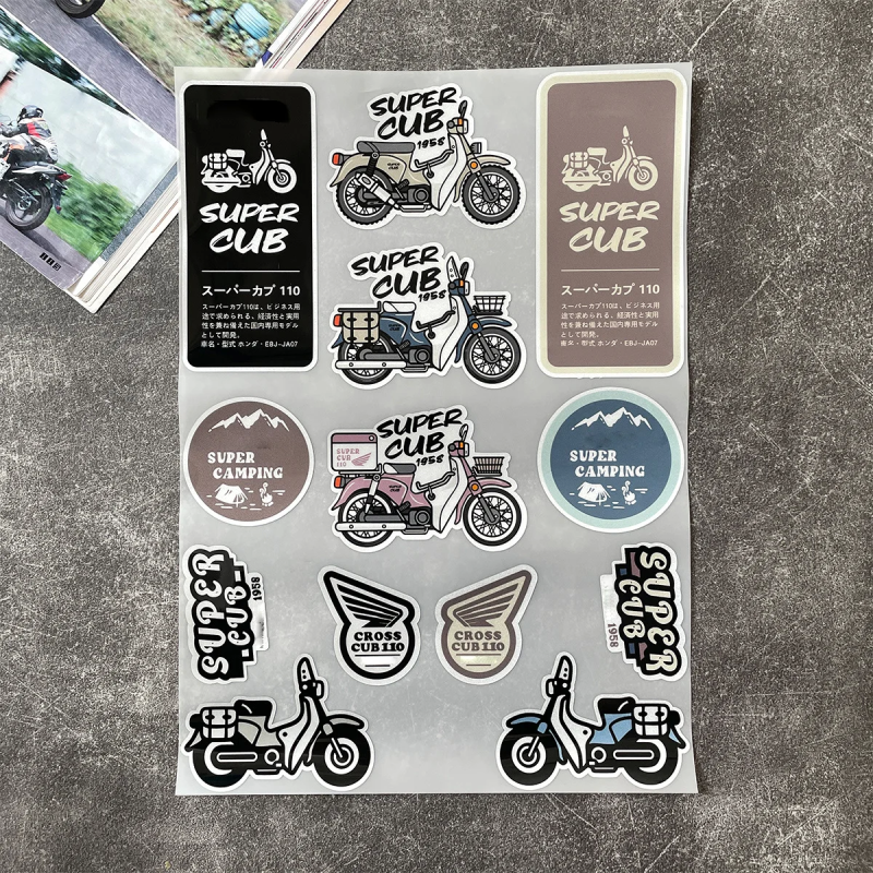 Honda Super Cub Motorcycle Stickers - Reflective Decals for Helmets