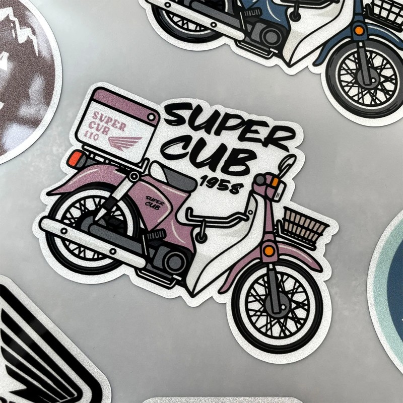 Honda Super Cub Motorcycle Stickers - Reflective Decals for Helmets