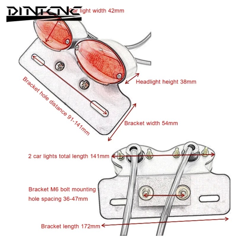 Retro LED Motorcycle Tail Light with License Plate Mount
