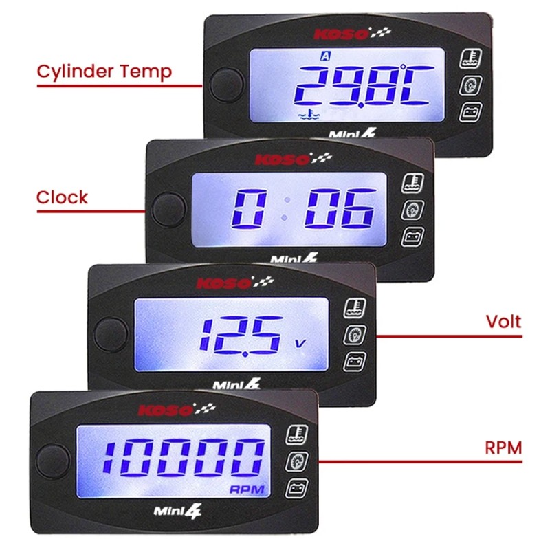 Koso 4-in-1 Motorbike Cylinder Temperature and RPM Meter