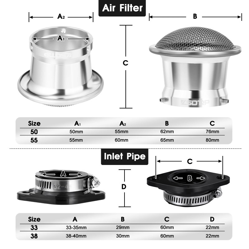 ZSDTRP Universal 2T & 4T Carburetor Set for 125cc-350cc with Air Filter