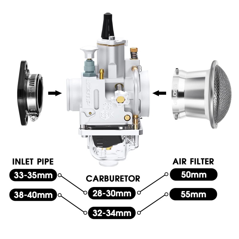 ZSDTRP Universal 2T & 4T Carburetor Set for 125cc-350cc with Air Filter